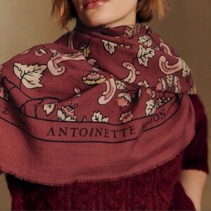 Sézane x Antoinette Poisson NWT Pio Scarf in Burgundy with Birds Print